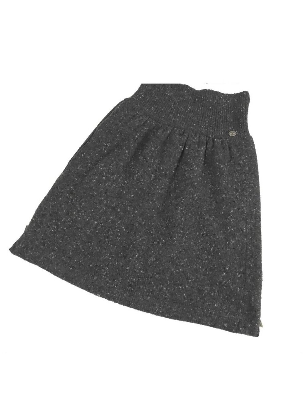 Chanel Knit Skirt Gray Cashmere High Waist Ribbed CC Logo Button 36
